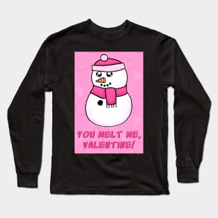 Cute Cartoon Snow Man Valentine's Day Card Long Sleeve T-Shirt